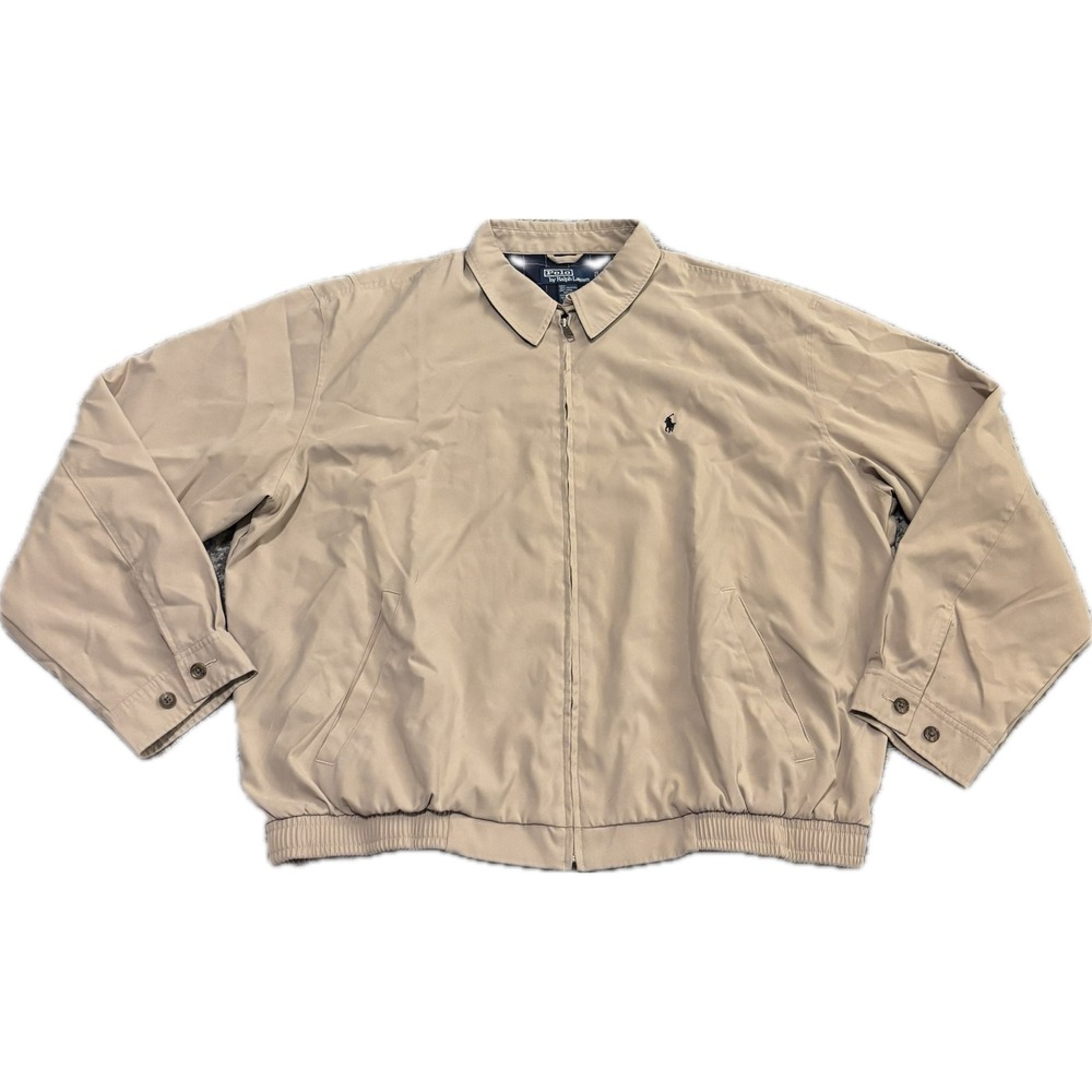 Polo Ralph Lauren Mens XL Tan Harrington Jacket Beige Full Zip Plaid Lined Pony